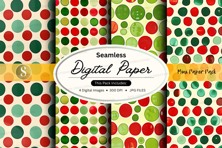 Seamless polka dot digital paper pattern with red green yell