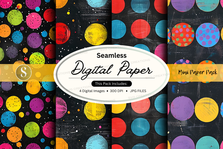 Seamless digital paper pack with vibrant watercolor polka do