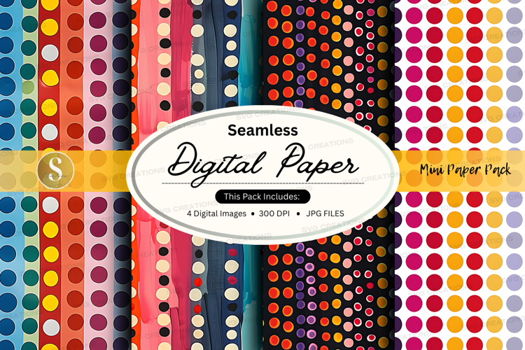 Seamless polka dot digital paper pack with vibrant pastel an