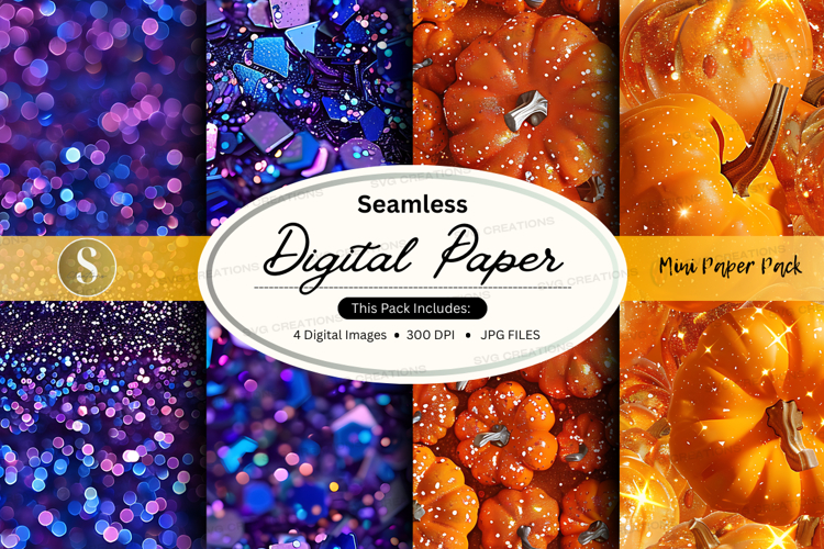 Seamless digital paper pack with glitter textures and foil s