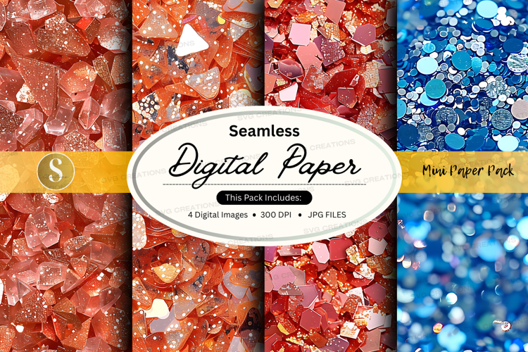 Seamless digital paper textures red blue gold patterns