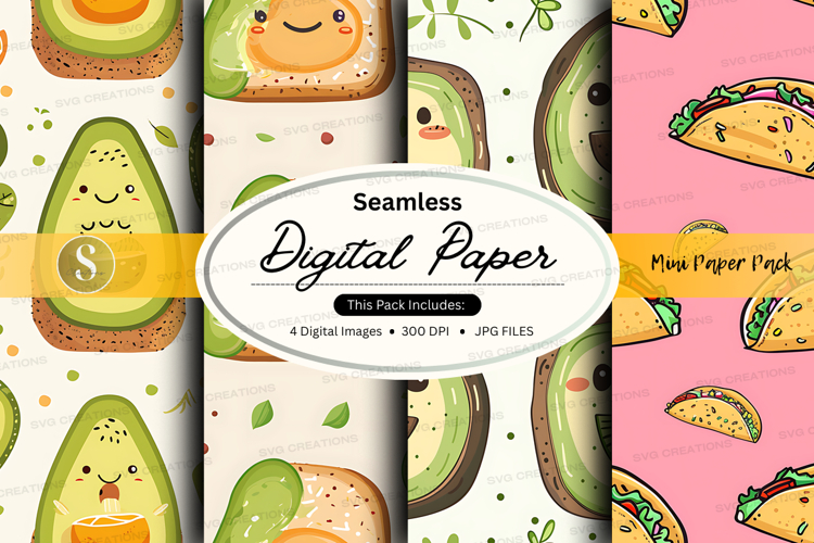 Seamless avocado digital paper pack background textures