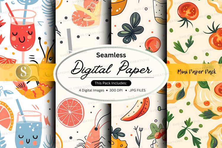 Seamless digital paper pack with tropical fruit patterns
