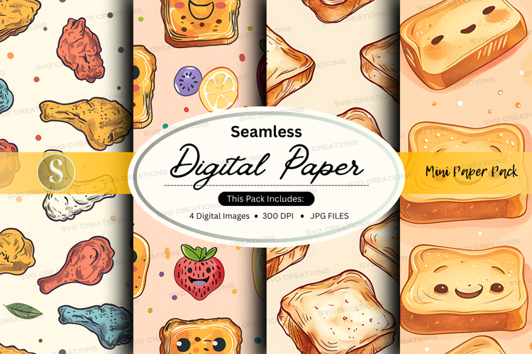 Seamless digital paper pack with food toast illustrations