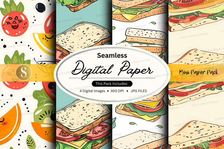 Seamless sandwich digital paper pack vintage food background