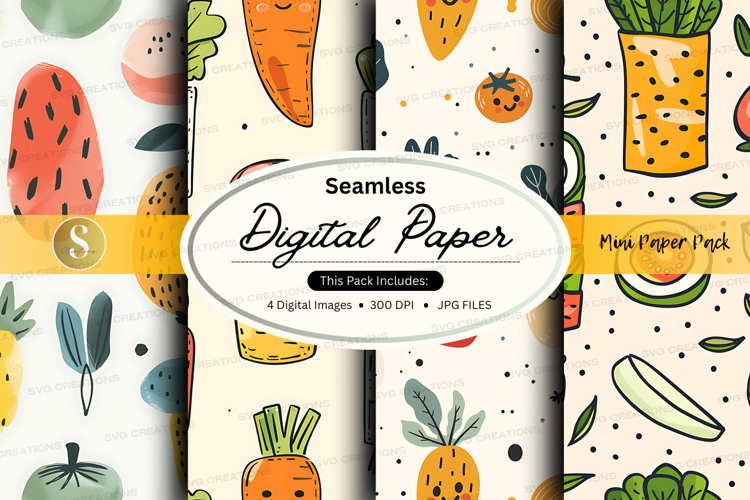 Seamless tropical digital paper with fruits and plants patte