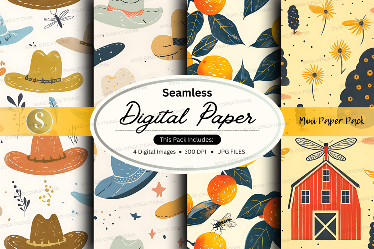 Seamless digital paper pack autumn farmhouse floral textures