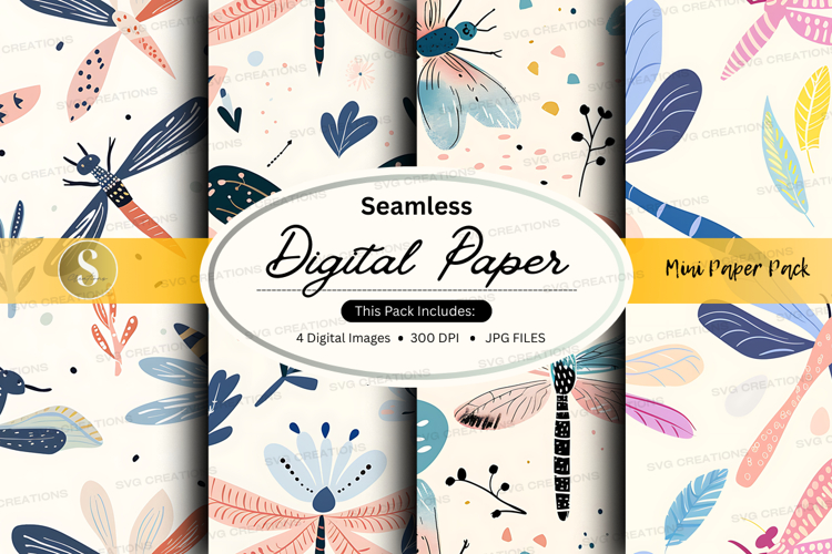 Seamless digital paper pack with floral watercolor textures