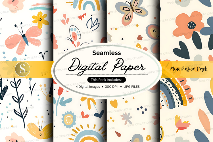 Seamless digital paper pack floral watercolor textures backg