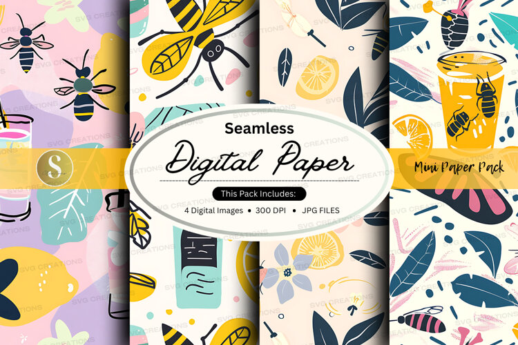 Seamless digital paper pack with bees honeycomb pattern