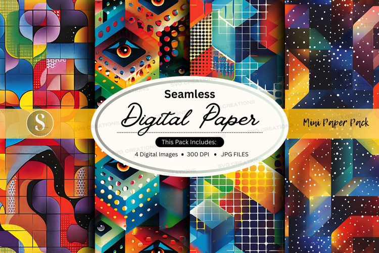 Seamless digital paper pack colorful abstract backgrounds te