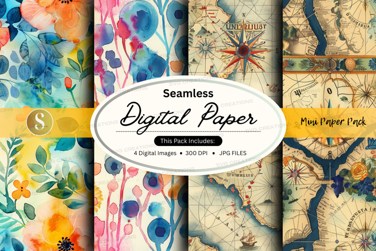 Seamless digital paper textures vintage floral watercolor se
