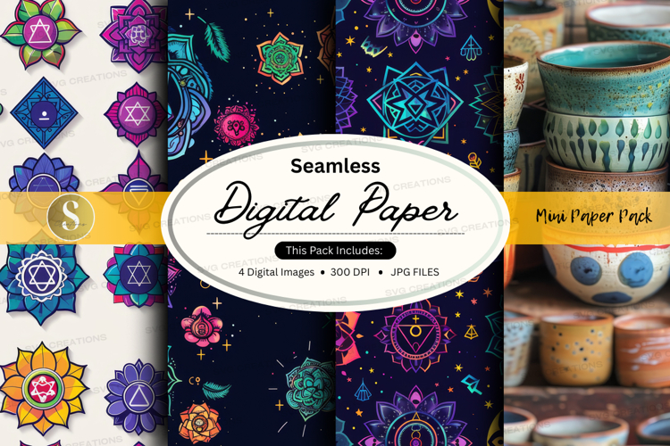 Seamless digital paper pack with floral and geometric patter