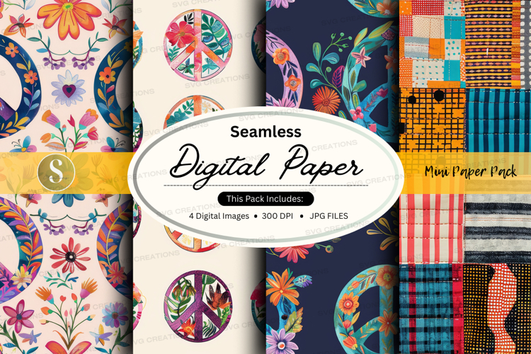 Seamless digital paper patterns collection pack floral boho