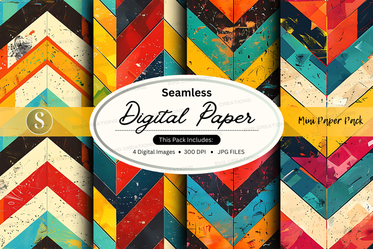 Seamless digital paper pack colorful geometric patterns back