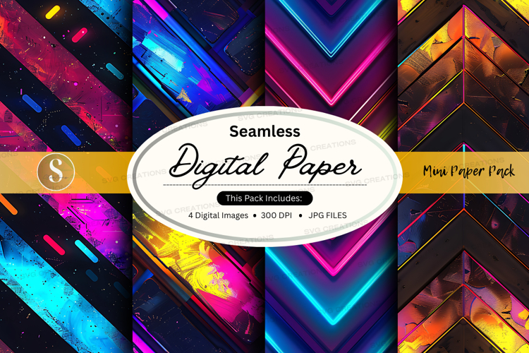 Seamless digital paper pack with vibrant abstract patterns