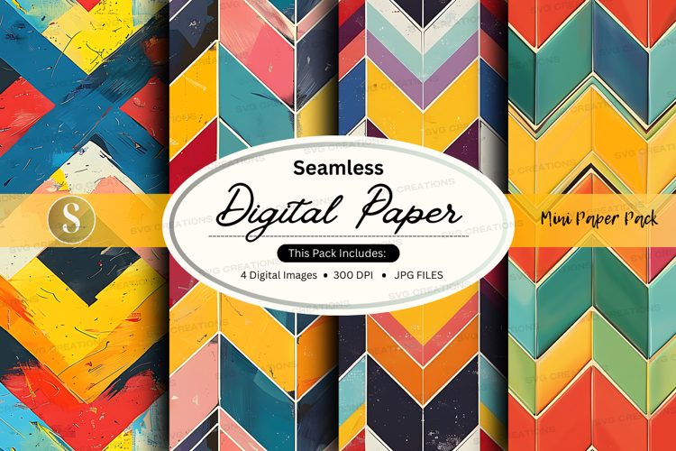 Seamless digital paper pack colorful geometric patterns back