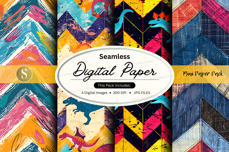 Seamless digital paper pack with vibrant geometric patterns