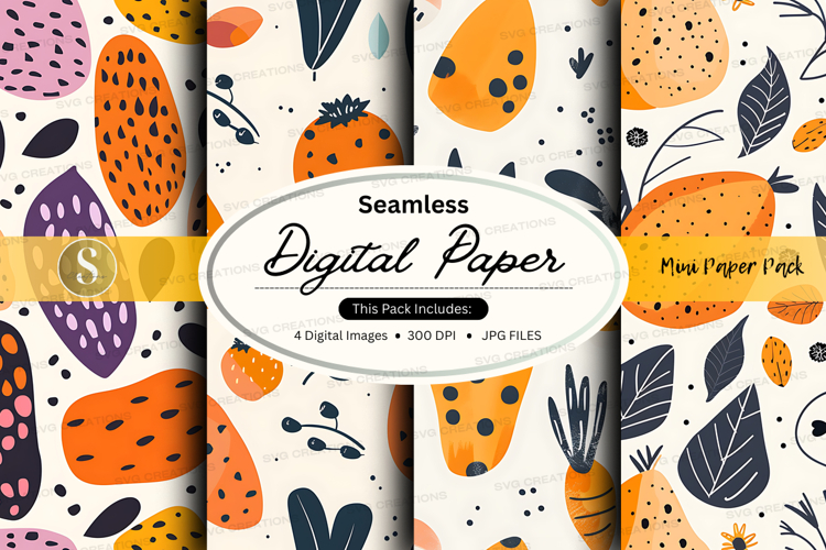 Seamless digital paper pack with tropical fruit and leaf pat