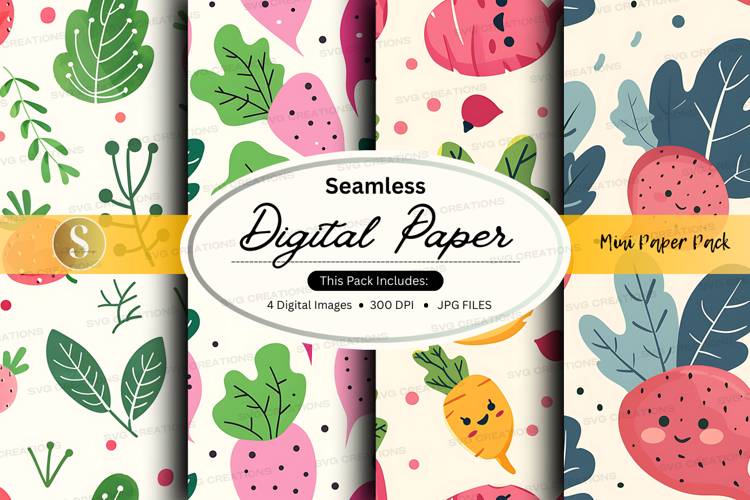 Seamless digital paper pack with floral and fruit patterns