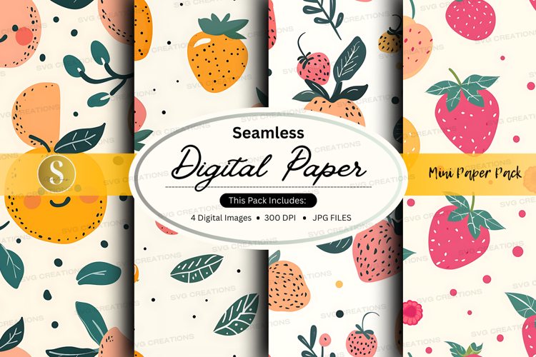 Seamless fruit digital paper pack summer design background