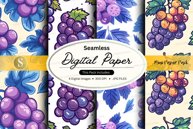 Seamless digital paper purple grapes floral pattern backgrou