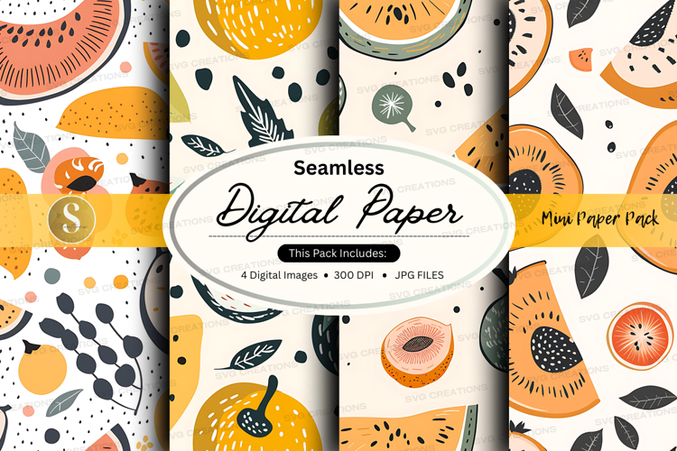 Seamless tropical digital paper pack with watermelon kiwi ci