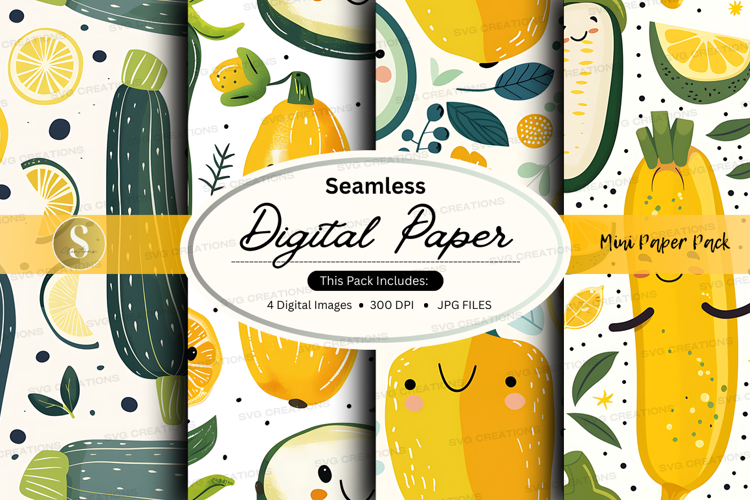 Seamless lemon cucumber digital paper pattern background