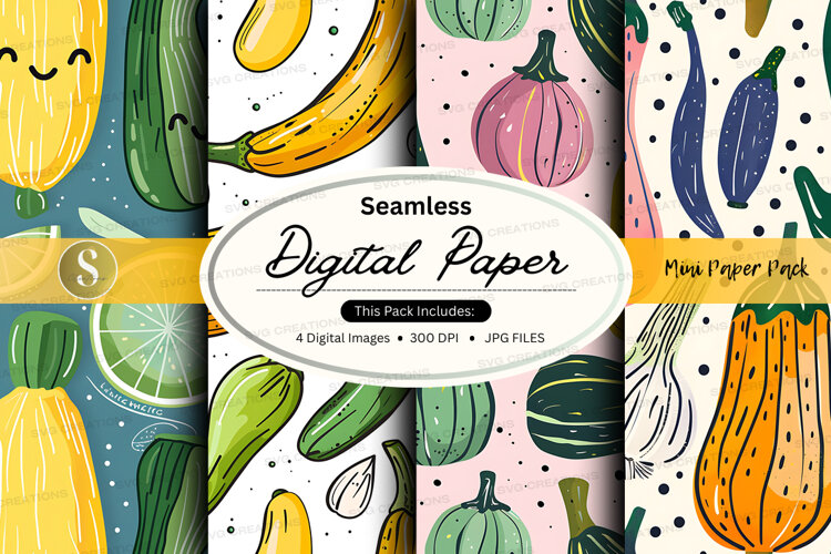 Seamless digital paper with fresh fruits and vegetables patt