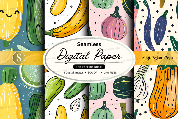 Seamless digital paper with fresh fruits and vegetables patt