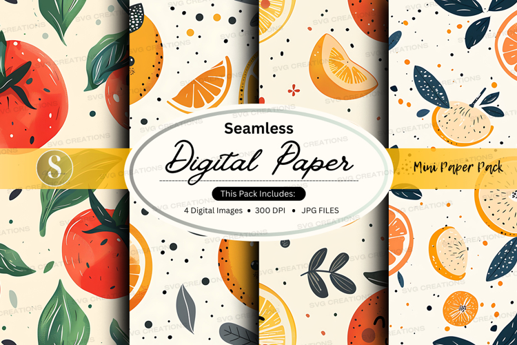 Seamless digital paper citrus fruit pattern design backgroun