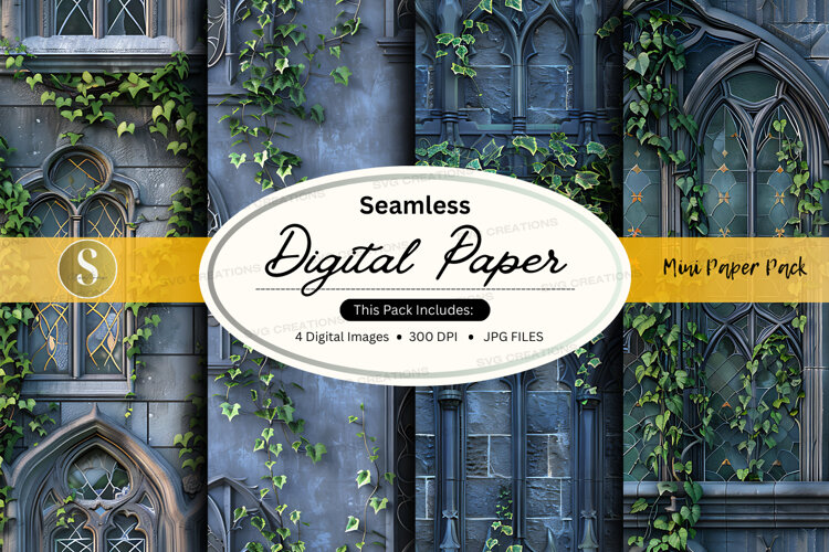 Seamless digital paper mockup with ivy frame design example image 1