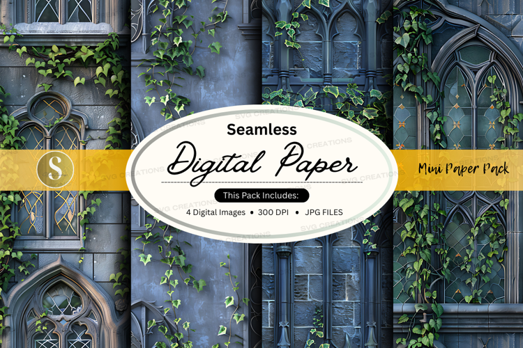 Seamless digital paper mockup with ivy frame design
