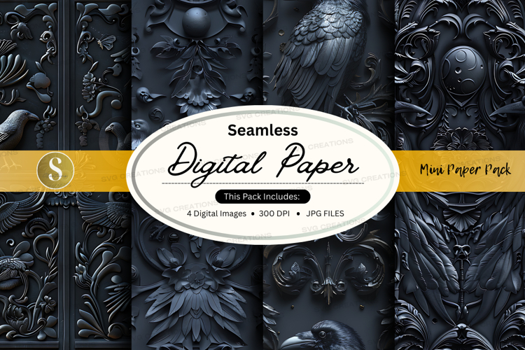 Seamless dark digital paper texture with ornate pattern back