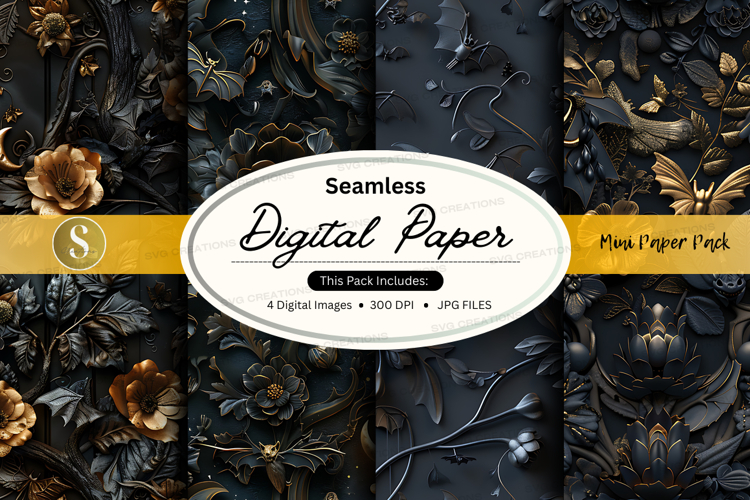 Seamless digital paper texture floral gold black elegant des