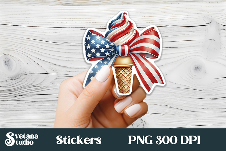 Patriotic bow American flag stickers printable PNG design