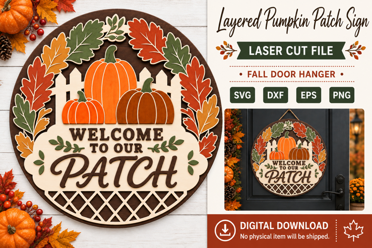 Welcome to Our Patch SVG | Layered Pumpkin Fall Door Hanger