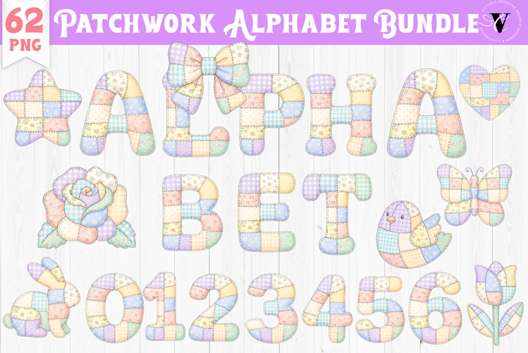 Cute Patchwork Alphabet bundle | Patchwork Animals, flowers