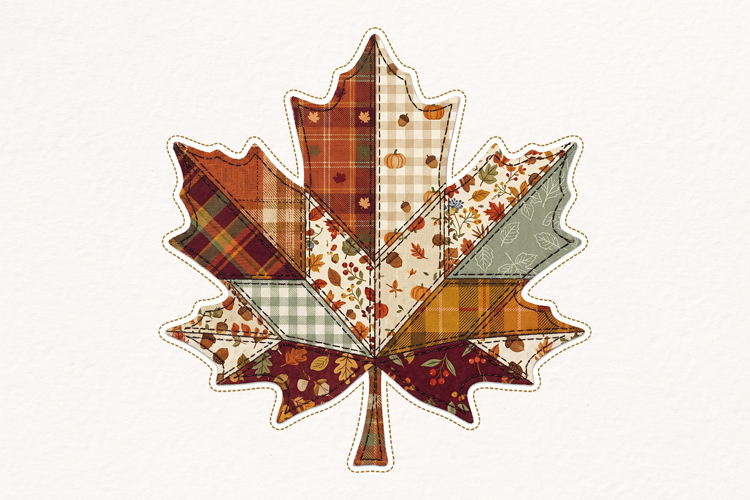 Patchwork Autumn Maple Leaf PNG