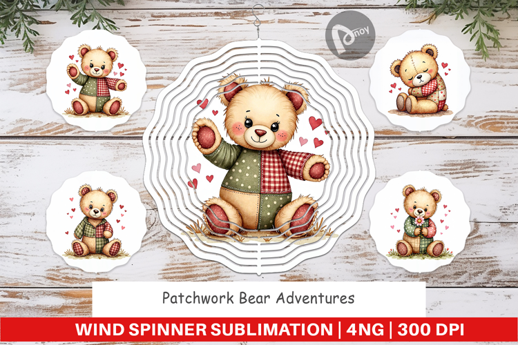 Patchwork Bear Adventures Wind Spinner