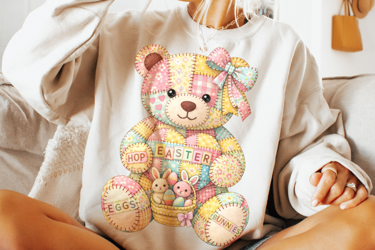 Patchwork Easter PNG, Happy Easter PNG, Easter Bear PNG