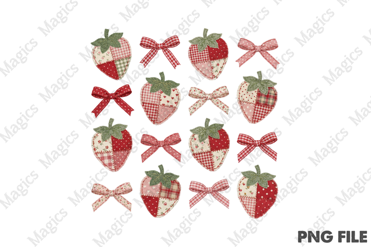 Patchwork Boho Summer Strawberry PNG