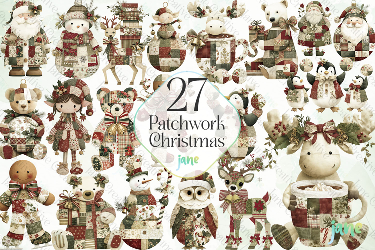 Patchwork Christmas Sublimation Clipart Bundle