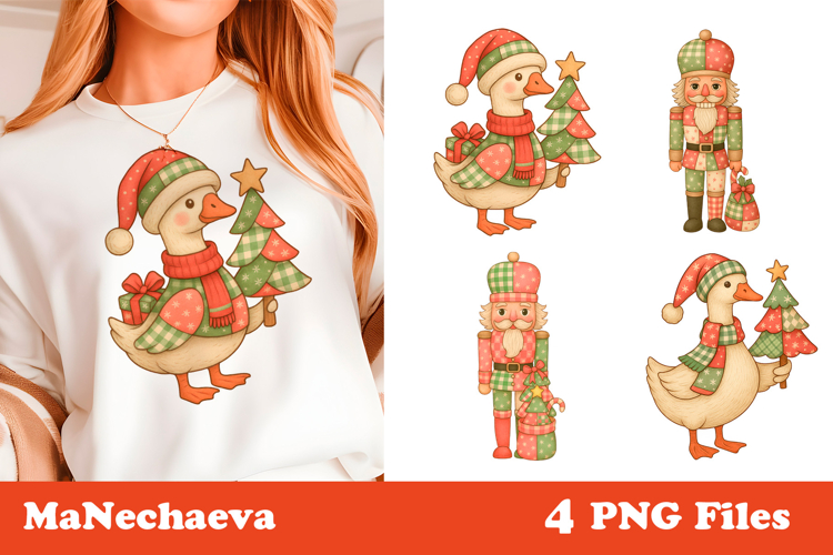 Christmas Patchwork Clipart | Nutcracker Goose Sublimation