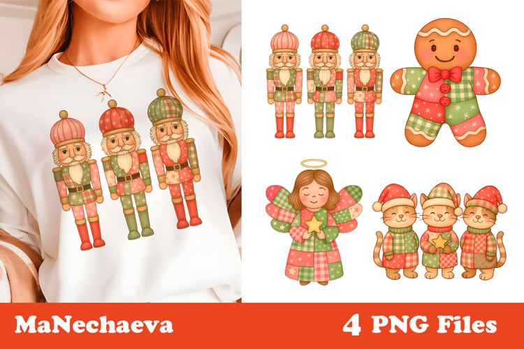 Christmas Patchwork Clipart | Angel Nutcracker Sublimation