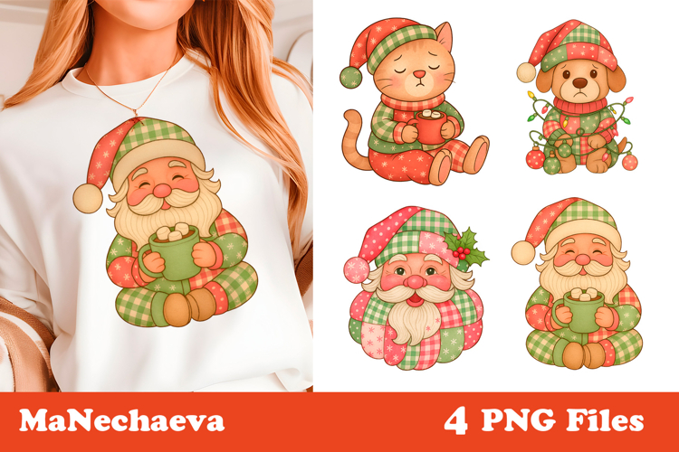 Christmas Patchwork Clipart | Santa Hot Cocoa Sublimation