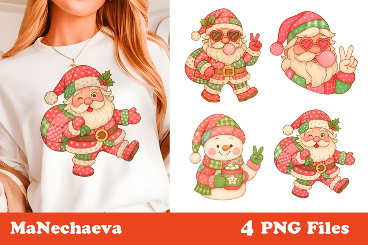 Christmas Patchwork Clipart | Cool Santa Sublimation