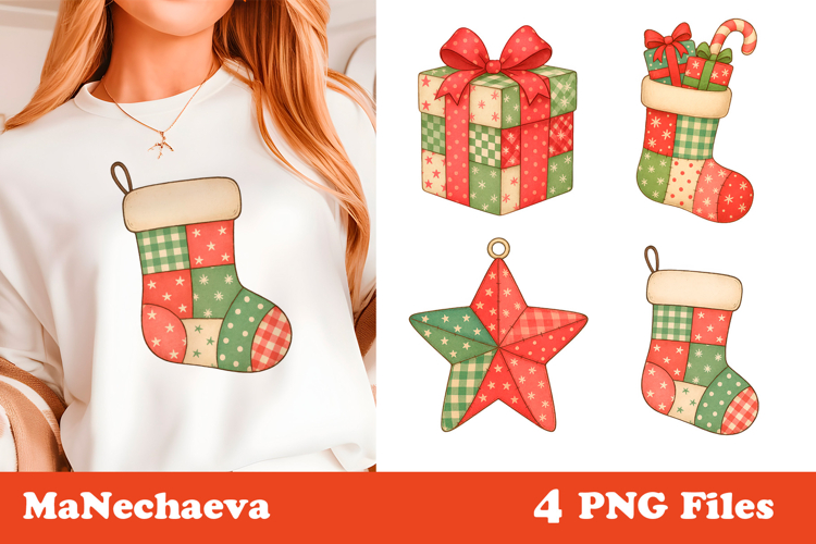 Christmas Patchwork Clipart | Stocking Gift Sublimation