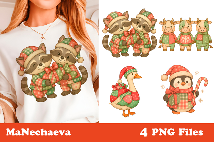 Christmas Patchwork Clipart | Holiday Animal Sublimation