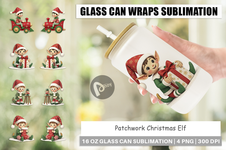 Glass Can Patchwork Elf